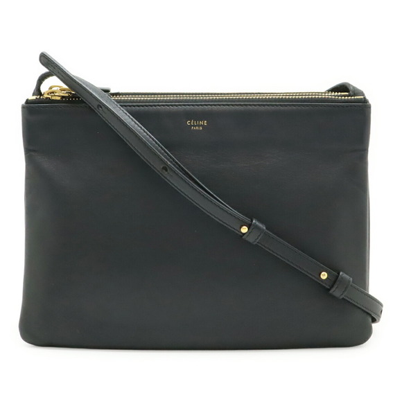 CELINE Handbags - CELINE Trio Large Shoulder Bag, Pouch, Handbag, Leather, Black, 171453